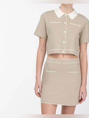 BNWT oak+fort cream & white collared shirt & skirt - women’s XS